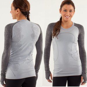 RARE Lululemon Run Swiftly Lace Print Long Sleeve 6 Gray NWOT